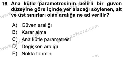 İşletme Analitiği Dersi 2021 - 2022 Yılı Yaz Okulu Sınavı 16. Soru