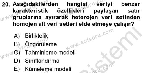 İşletme Analitiği Dersi 2021 - 2022 Yılı Yaz Okulu Sınavı 20. Soru