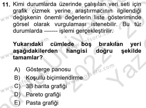 İşletme Analitiği Dersi 2022 - 2023 Yılı Yaz Okulu Sınavı 11. Soru