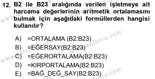 İşletme Analitiği Dersi 2022 - 2023 Yılı Yaz Okulu Sınavı 12. Soru