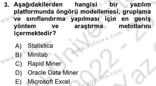 İşletme Analitiği Dersi 2022 - 2023 Yılı Yaz Okulu Sınavı 3. Soru