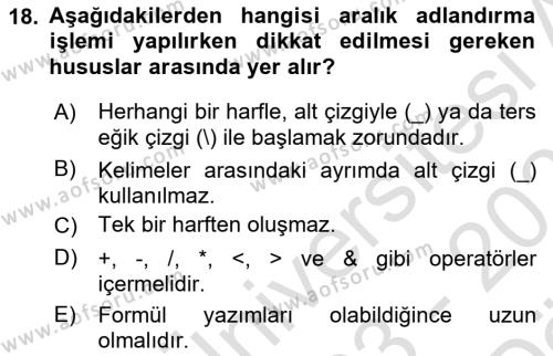 İşletme Analitiği Dersi 2023 - 2024 Yılı (Vize) Ara Sınavı 18. Soru