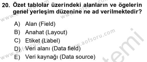 İşletme Analitiği Dersi 2023 - 2024 Yılı (Vize) Ara Sınavı 20. Soru