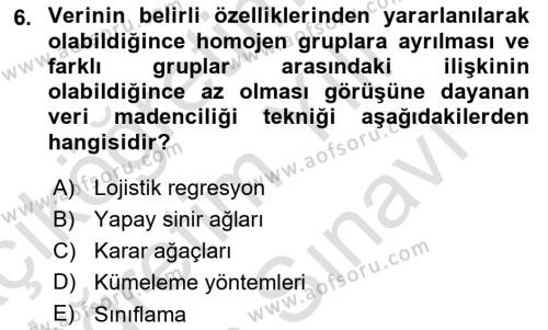 İşletme Analitiği Dersi 2023 - 2024 Yılı (Vize) Ara Sınavı 6. Soru