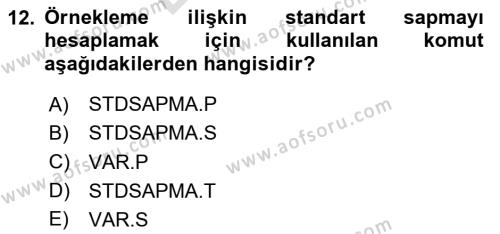 İşletme Analitiği Dersi 2023 - 2024 Yılı (Final) Dönem Sonu Sınavı 12. Soru