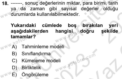 İşletme Analitiği Dersi 2023 - 2024 Yılı Yaz Okulu Sınavı 18. Soru