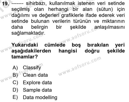 İşletme Analitiği Dersi 2023 - 2024 Yılı Yaz Okulu Sınavı 19. Soru