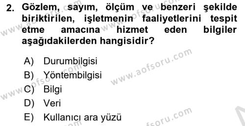 İşletme Analitiği Dersi 2023 - 2024 Yılı Yaz Okulu Sınavı 2. Soru