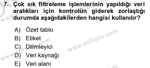 İşletme Analitiği Dersi 2023 - 2024 Yılı Yaz Okulu Sınavı 7. Soru