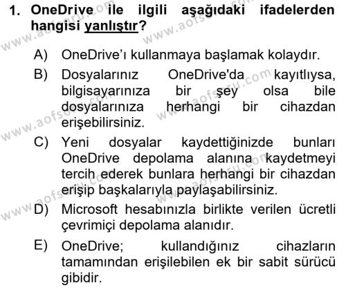 İşlem Tabloları Dersi 2020 - 2021 Yılı Yaz Okulu Sınavı 1. Soru