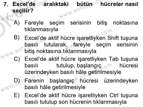 İşlem Tabloları Dersi 2020 - 2021 Yılı Yaz Okulu Sınavı 7. Soru