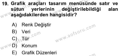 İşlem Tabloları Dersi 2022 - 2023 Yılı (Vize) Ara Sınavı 19. Soru