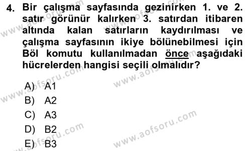 İşlem Tabloları Dersi 2022 - 2023 Yılı Yaz Okulu Sınavı 4. Soru