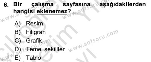 İşlem Tabloları Dersi 2022 - 2023 Yılı Yaz Okulu Sınavı 6. Soru