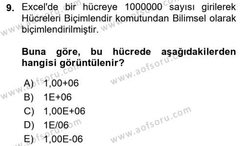 İşlem Tabloları Dersi 2022 - 2023 Yılı Yaz Okulu Sınavı 9. Soru