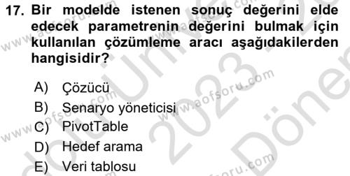 İşlem Tabloları Dersi 2023 - 2024 Yılı (Final) Dönem Sonu Sınavı 17. Soru