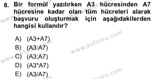 İşlem Tabloları Dersi 2023 - 2024 Yılı (Final) Dönem Sonu Sınavı 8. Soru