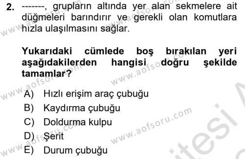 İşlem Tabloları Dersi 2023 - 2024 Yılı Yaz Okulu Sınavı 2. Soru