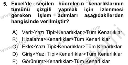 İşlem Tabloları Dersi 2023 - 2024 Yılı Yaz Okulu Sınavı 5. Soru