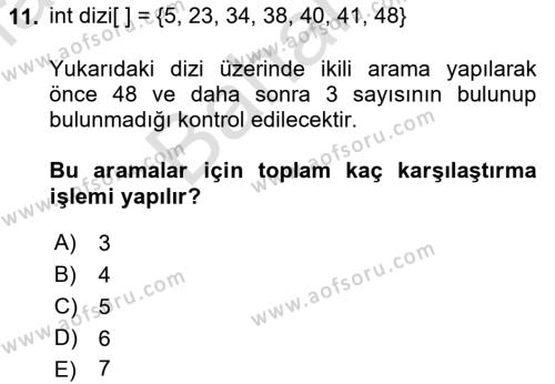 Algoritmalar Ve Programlama Dersi 2021 - 2022 Yılı (Final) Dönem Sonu Sınavı 11. Soru