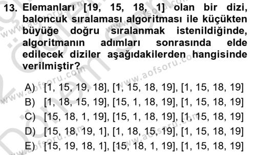 Algoritmalar Ve Programlama Dersi 2021 - 2022 Yılı (Final) Dönem Sonu Sınavı 13. Soru