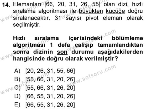 Algoritmalar Ve Programlama Dersi 2021 - 2022 Yılı (Final) Dönem Sonu Sınavı 14. Soru