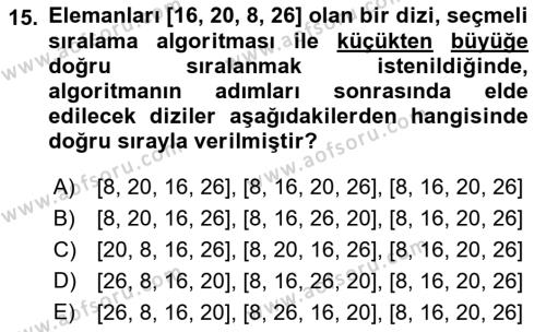 Algoritmalar Ve Programlama Dersi 2021 - 2022 Yılı (Final) Dönem Sonu Sınavı 15. Soru