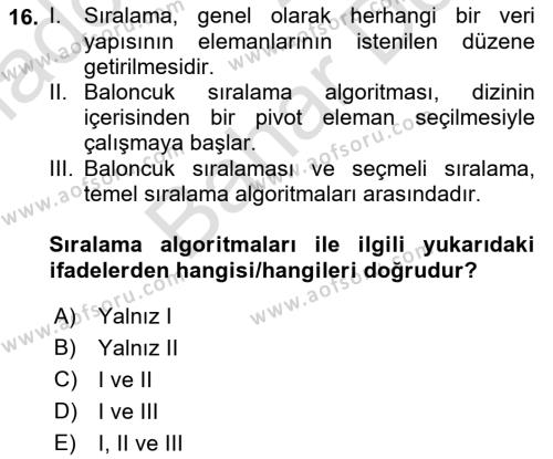 Algoritmalar Ve Programlama Dersi 2021 - 2022 Yılı (Final) Dönem Sonu Sınavı 16. Soru