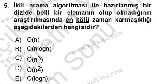 Algoritmalar Ve Programlama Dersi 2021 - 2022 Yılı (Final) Dönem Sonu Sınavı 5. Soru