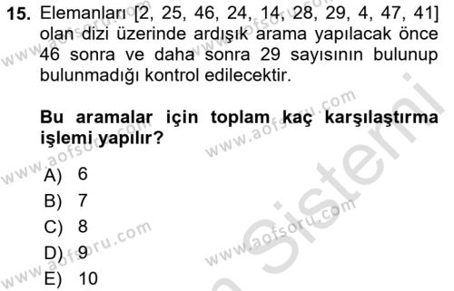 Algoritmalar Ve Programlama Dersi 2022 - 2023 Yılı Yaz Okulu Sınavı 15. Soru