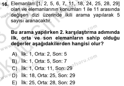 Algoritmalar Ve Programlama Dersi 2022 - 2023 Yılı Yaz Okulu Sınavı 16. Soru