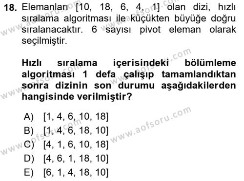 Algoritmalar Ve Programlama Dersi 2022 - 2023 Yılı Yaz Okulu Sınavı 18. Soru