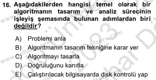 Algoritmalar Ve Programlama Dersi 2023 - 2024 Yılı (Vize) Ara Sınavı 16. Soru