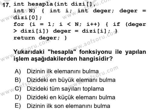 Algoritmalar Ve Programlama Dersi 2023 - 2024 Yılı (Vize) Ara Sınavı 17. Soru