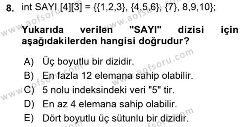 Algoritmalar Ve Programlama Dersi 2023 - 2024 Yılı (Vize) Ara Sınavı 8. Soru