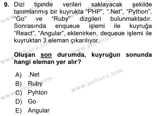 Algoritmalar Ve Programlama Dersi 2023 - 2024 Yılı (Vize) Ara Sınavı 9. Soru