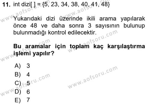 Algoritmalar Ve Programlama Dersi 2023 - 2024 Yılı (Final) Dönem Sonu Sınavı 11. Soru