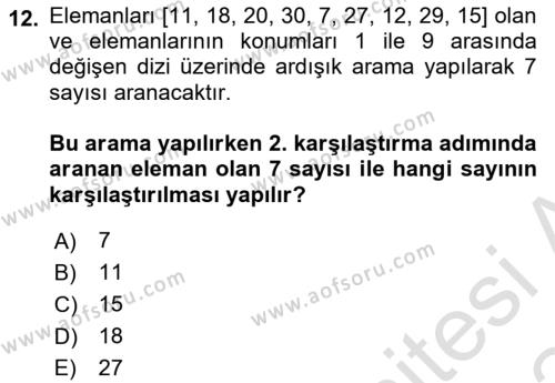 Algoritmalar Ve Programlama Dersi 2023 - 2024 Yılı (Final) Dönem Sonu Sınavı 12. Soru