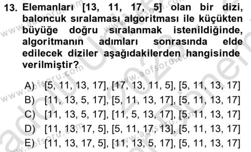 Algoritmalar Ve Programlama Dersi 2023 - 2024 Yılı (Final) Dönem Sonu Sınavı 13. Soru