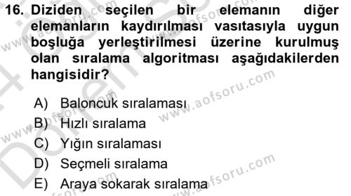 Algoritmalar Ve Programlama Dersi 2023 - 2024 Yılı (Final) Dönem Sonu Sınavı 16. Soru