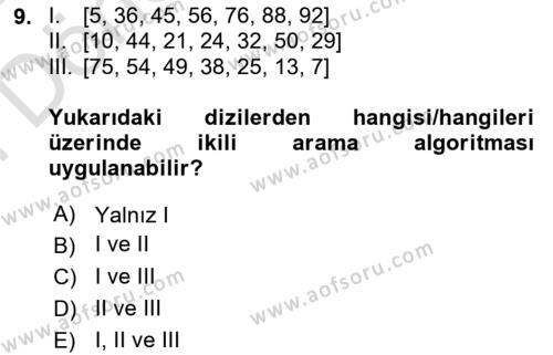 Algoritmalar Ve Programlama Dersi 2023 - 2024 Yılı (Final) Dönem Sonu Sınavı 9. Soru