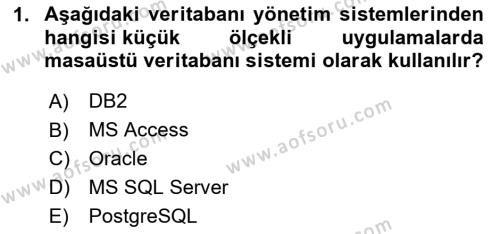 Veritabanı Sistemleri Dersi 2023 - 2024 Yılı (Vize) Ara Sınavı 1. Soru