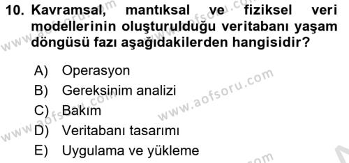 Veritabanı Sistemleri Dersi 2023 - 2024 Yılı (Vize) Ara Sınavı 10. Soru