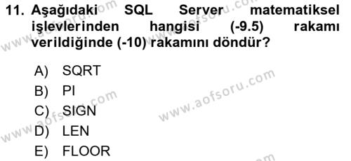 Veritabanı Sistemleri Dersi 2023 - 2024 Yılı (Final) Dönem Sonu Sınavı 11. Soru