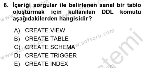 Veritabanı Sistemleri Dersi 2023 - 2024 Yılı (Final) Dönem Sonu Sınavı 6. Soru