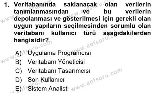 Veritabanı Sistemleri Dersi 2023 - 2024 Yılı Yaz Okulu Sınavı 1. Soru