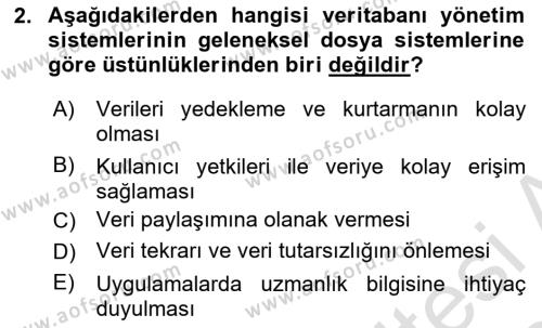 Veritabanı Sistemleri Dersi 2023 - 2024 Yılı Yaz Okulu Sınavı 2. Soru