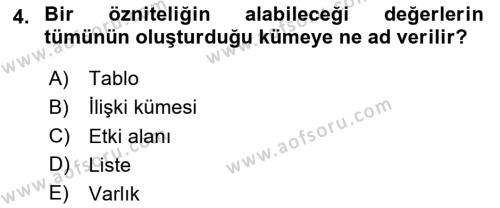 Veritabanı Sistemleri Dersi 2023 - 2024 Yılı Yaz Okulu Sınavı 4. Soru