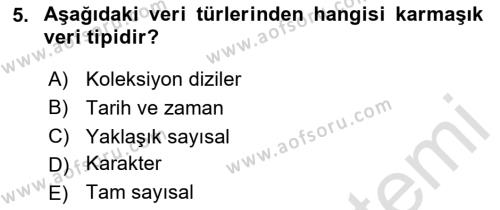 Veritabanı Sistemleri Dersi 2023 - 2024 Yılı Yaz Okulu Sınavı 5. Soru