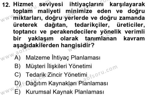 Bilişim Sistemleri Dersi 2022 - 2023 Yılı Yaz Okulu Sınavı 12. Soru